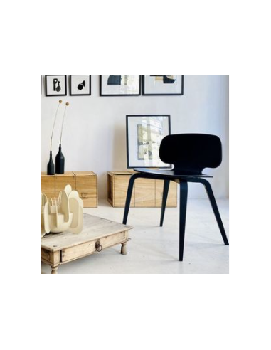 Chaise design en bois de hêtre coloris noir 100 % Française H10 avec dossier bas rembourrage situé sous